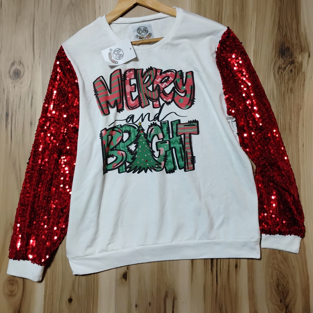 Festive Sequin Sleeve Graphic Sweatshirt